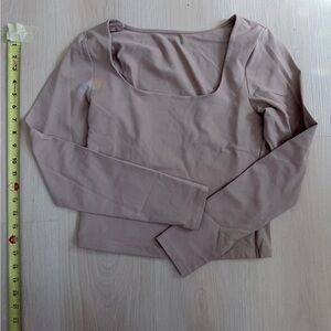 Abercrombie & Fitch Long Sleeve Scoop Neck Top - Taupe